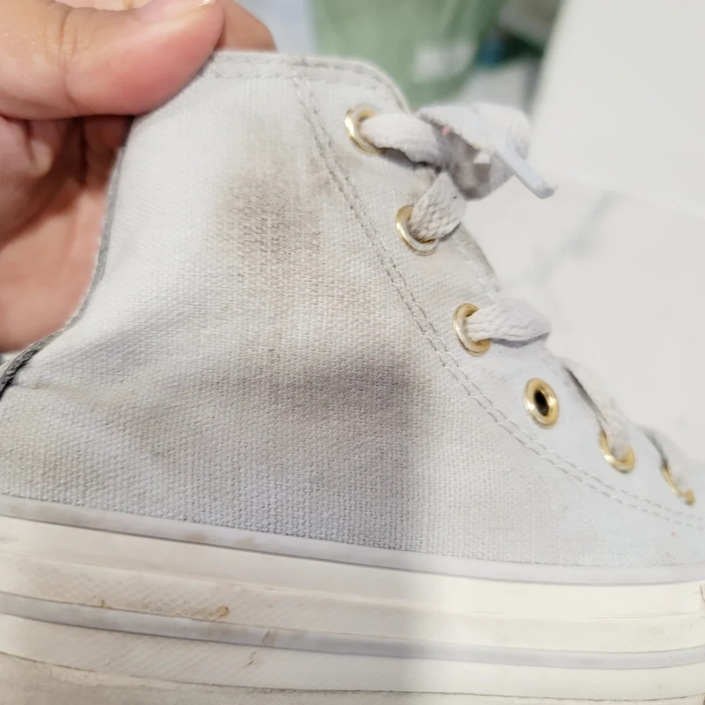 Converse Girls Platform High Top Sneakers Light Blue Size 12 Gold Eyelets